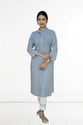 Reyon-2 side cut kurti - Blue